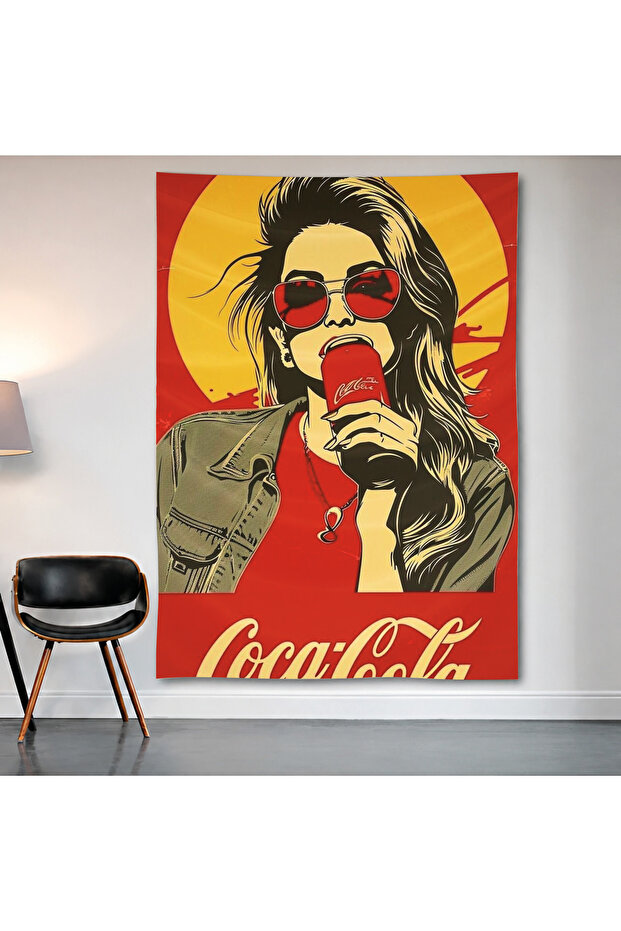 Coca-Cola Pop Art Woman Wall Covering Wall Tapestry First Quality Satin Fabric Poster
