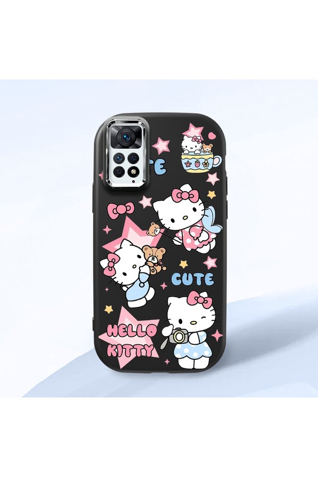 Redmi Note 12 Pro 4g Compatible Case Camera Protector Black Silicone Couple Phone Case with Kitty Pattern
