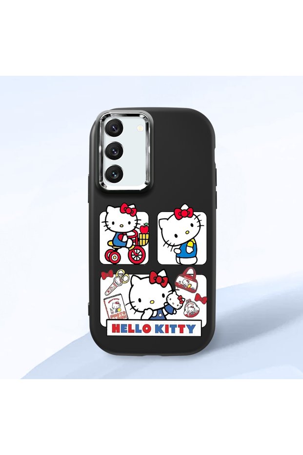 Samsung Galaxy S22 Compatible Case Camera Protector Black Silicone Couple Phone Case Kitty Pattern