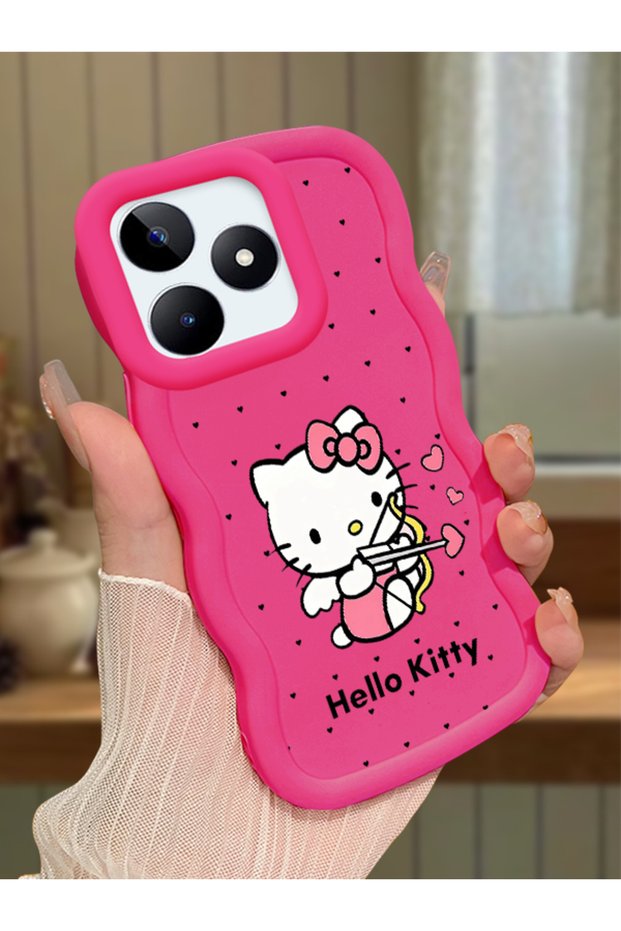Realme Note 50 Compatible Case Camera Protector Red Silicone Couple Phone Case Kitty Pattern
