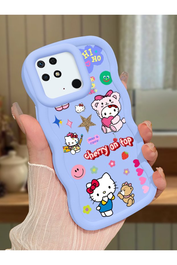 Redmi 10C Compatible Case Camera Protector Blue Silicone Couple Phone Case Kitty Pattern