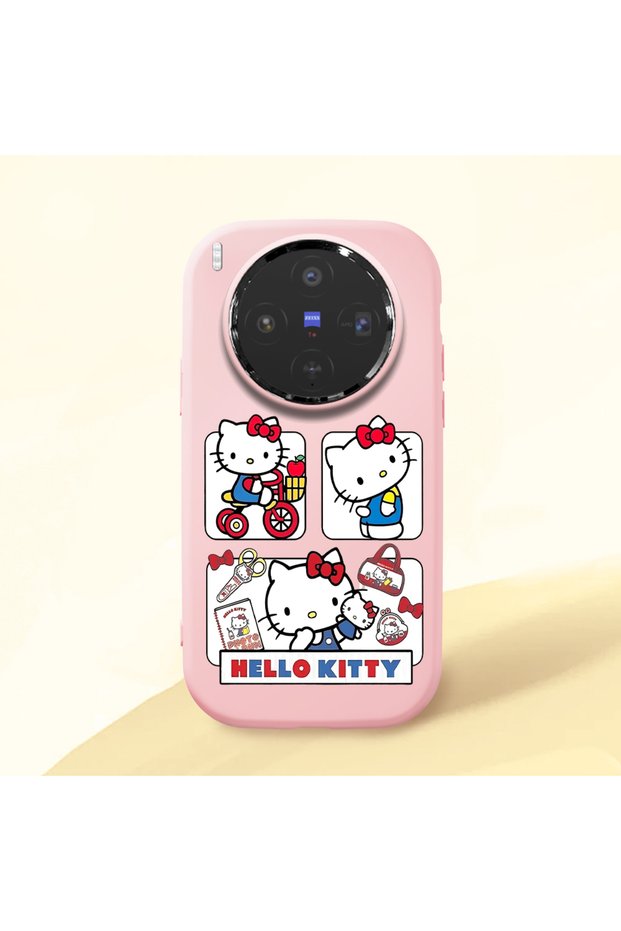 Vivo X300 Compatible Case Camera Protector Pink Silicone Couple Phone Case with Kitty Pattern