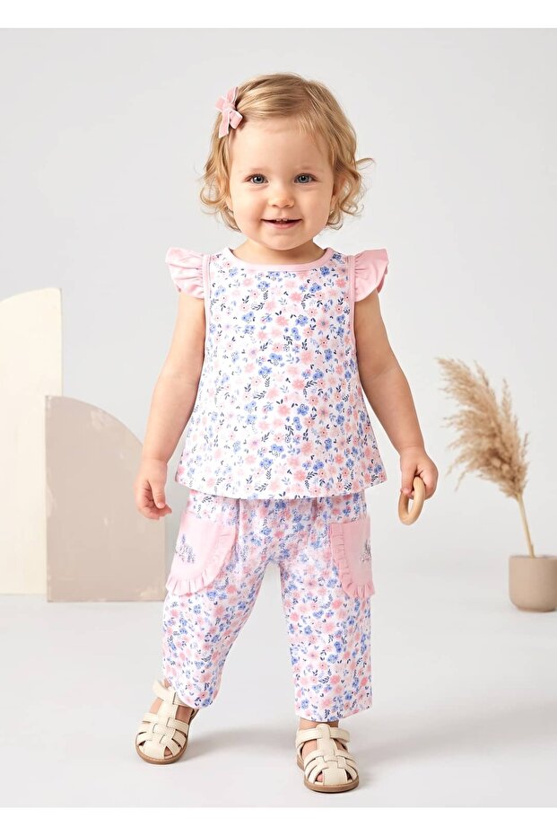 Embroidered Pink Floral Summer Baby Girl Pants