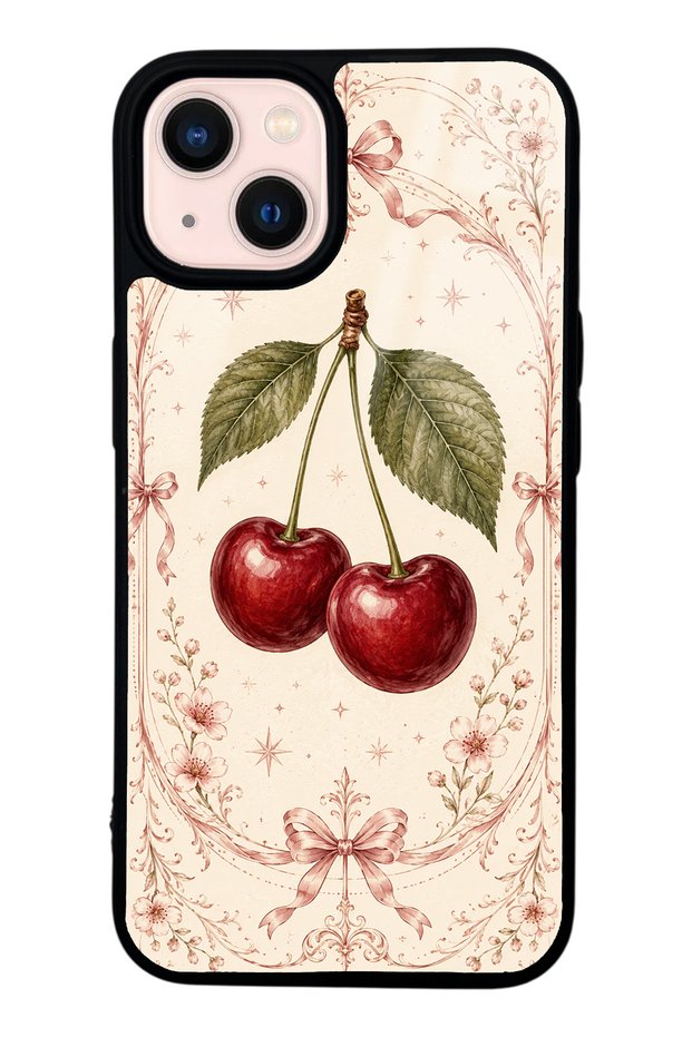 iPhone 13 Glossy Phone Case with Vintage Cherry Blossom Design
