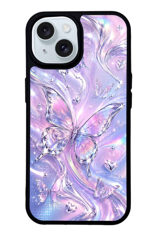 iPhone 15 Iridescent Dream Butterfly Design Glossy Phone Case