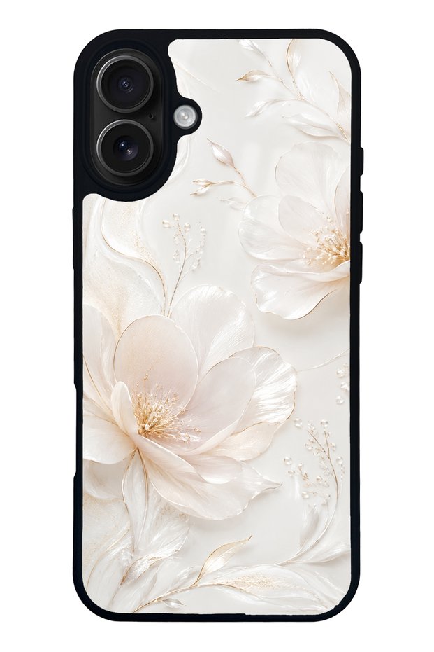 iPhone 16 Plus Ivory Pearl Blossom Design Glossy Phone Case