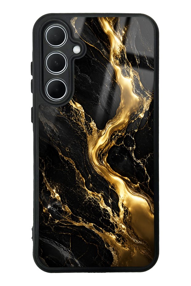 Samsung A35 Obsidian Gold Flow Design Glossy Phone Case