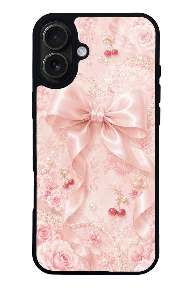 iPhone 16 Plus Glossy Phone Case with Cherry Blush Bow Design