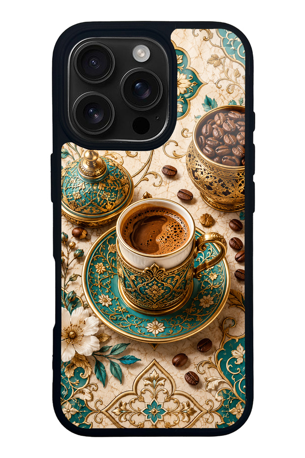 iPhone 16 Pro Turquoise Ottoman Coffee Design Glossy Phone Case