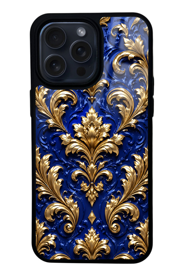 iPhone 15 Pro Max Royal Sapphire Baroque Design Glossy Phone Case