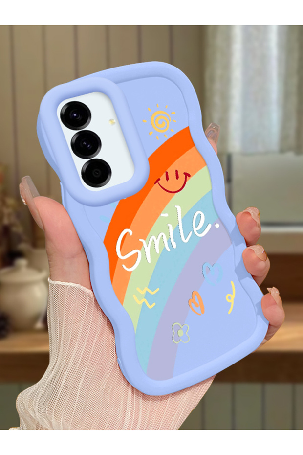 Samsung Galaxy A36 5g Compatible Case Camera Protective Blue Silicone Couple Phone Case Rainbow Pattern