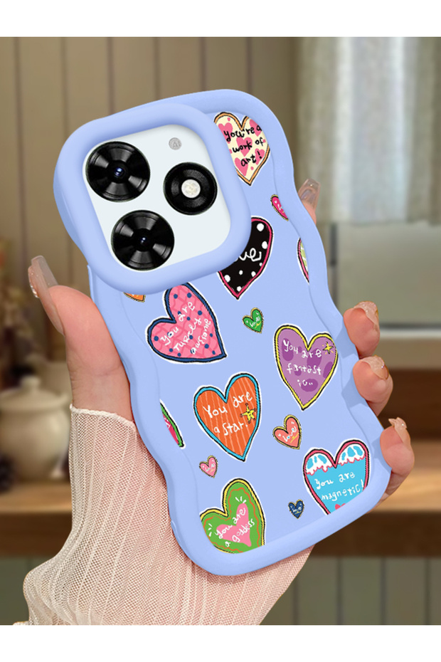 Tecno Spark Go 2024 Compatible Case Camera Protector Blue Silicone Couple Phone Case Heart Pattern