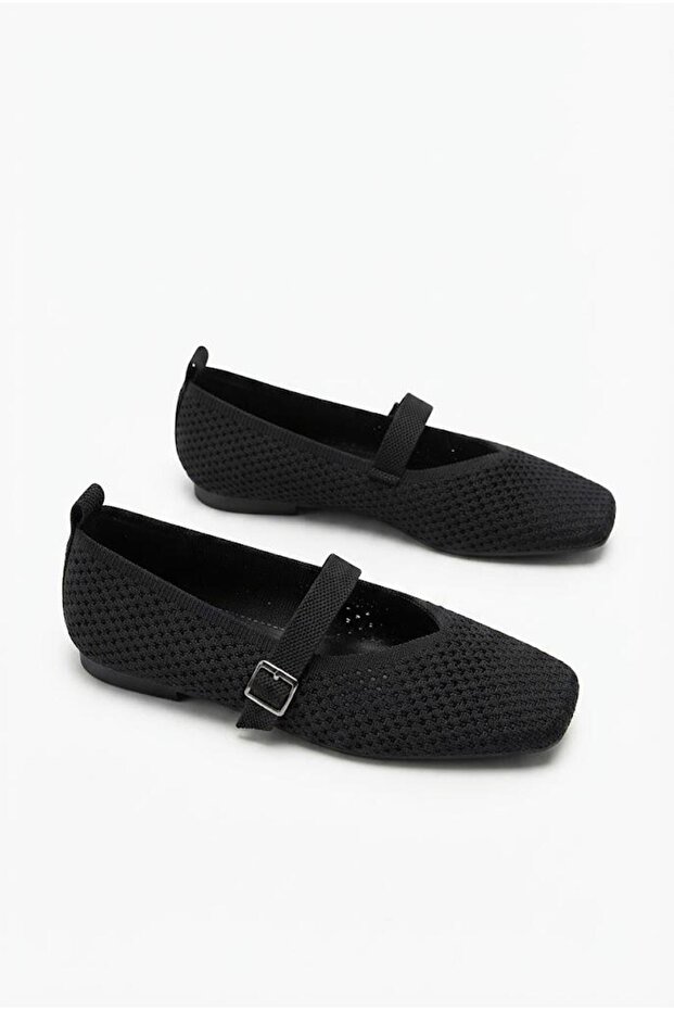 128-454 Knitwear Comfortable Soft Knitted Perforated Women's Ballerinas with Heel Cap