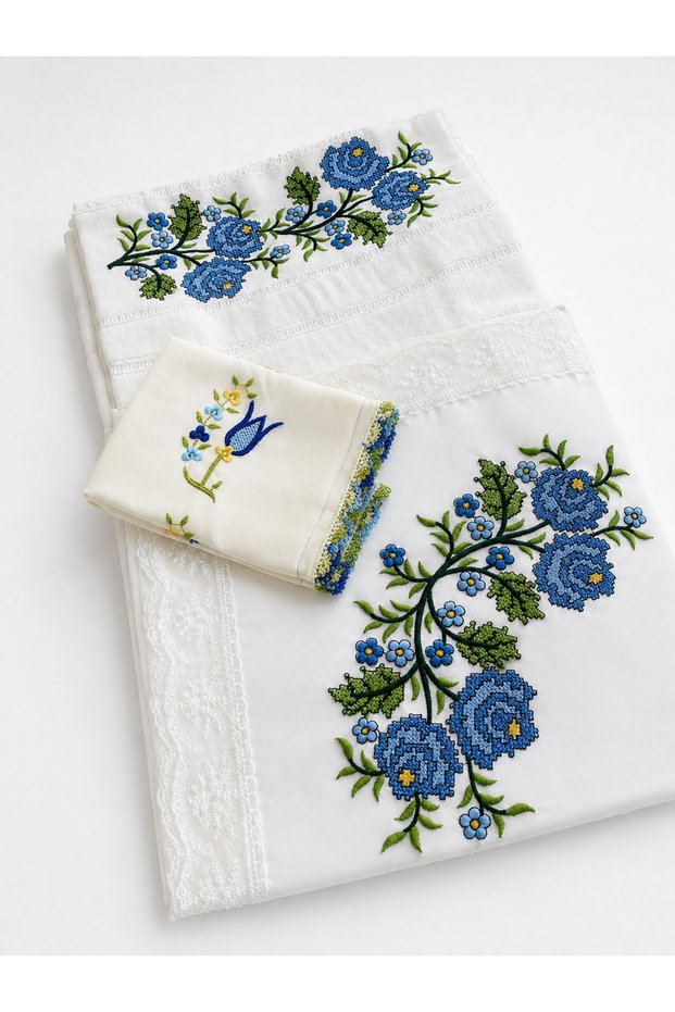 4 parça nakış işlemeli komple set