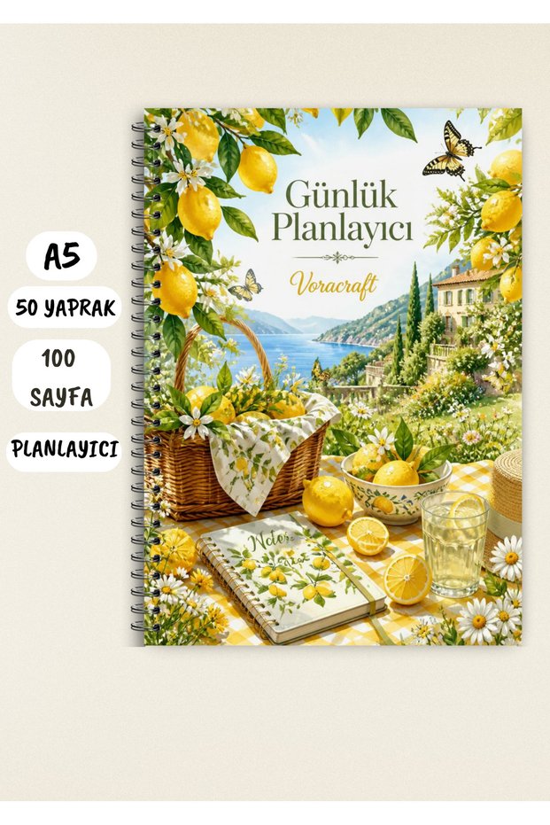 Lemon Themed A5 Daily Planner Notebook 50 Sheets 100 Pages Wire Spiral Pln00005
