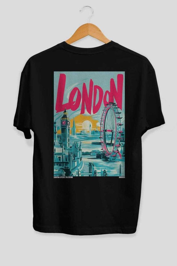 London England 3 Black Oversize Country City Back Printed Unisex T-Shirt 100% Cotton Premium