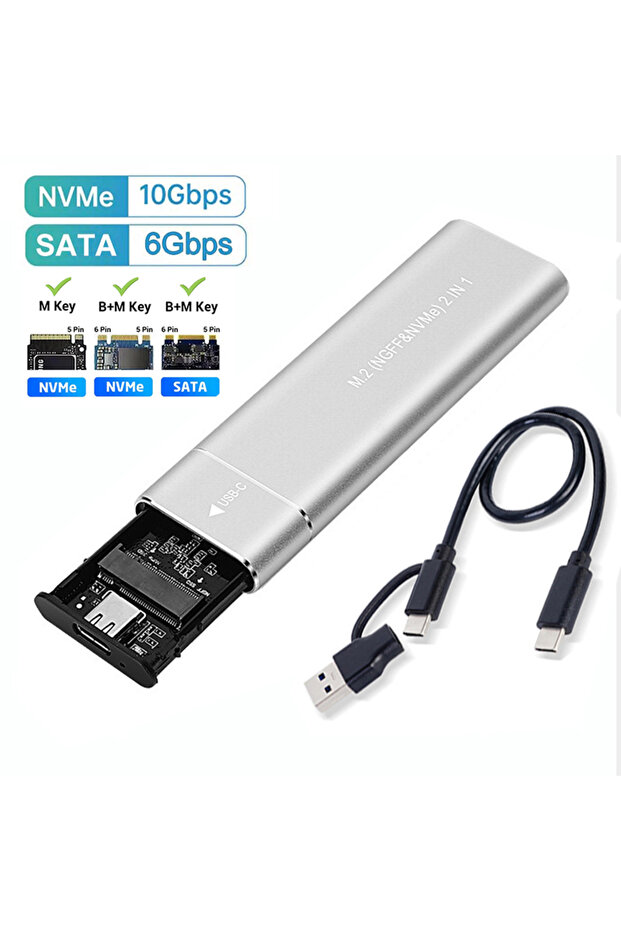علبة محرك أقراص NVMe و SATA S M2 SSD، محول علبة M.2 NVMe SATA SSD، 10 جيجابت في الثانية، USB 3.1 نوع C، بروتوكول مزدوج