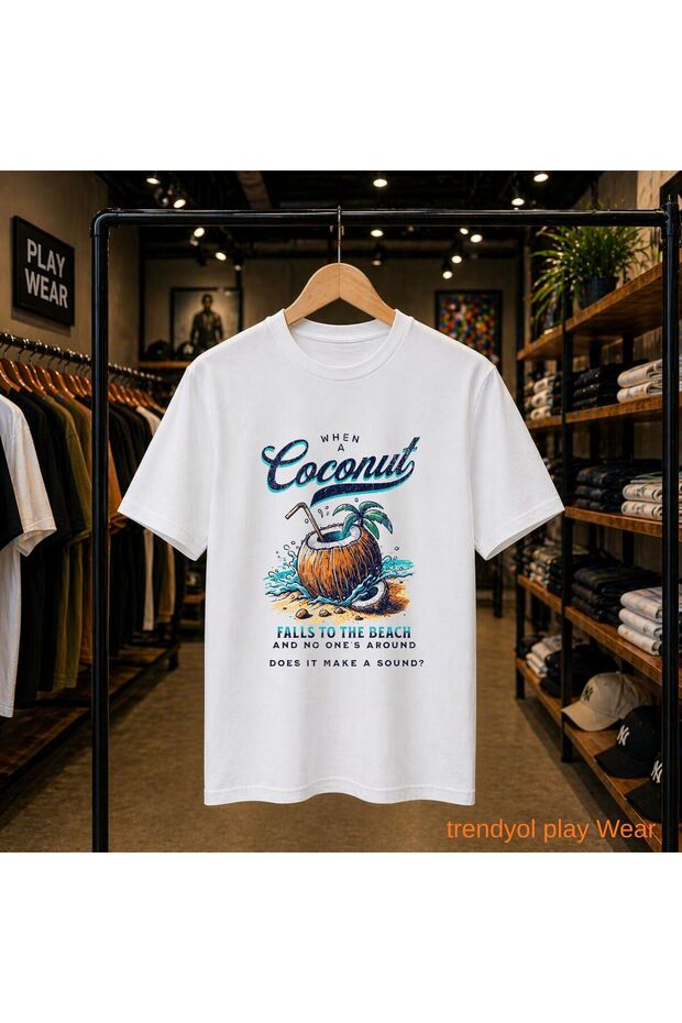Coconut Printed 100% Cotton Oversize Loose Regular Fit Crew Neck T-Shirt