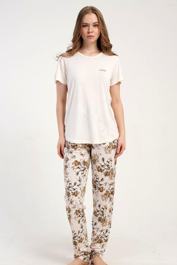 Women's Short Sleeve Ecru Pajama Set C0T8N2215