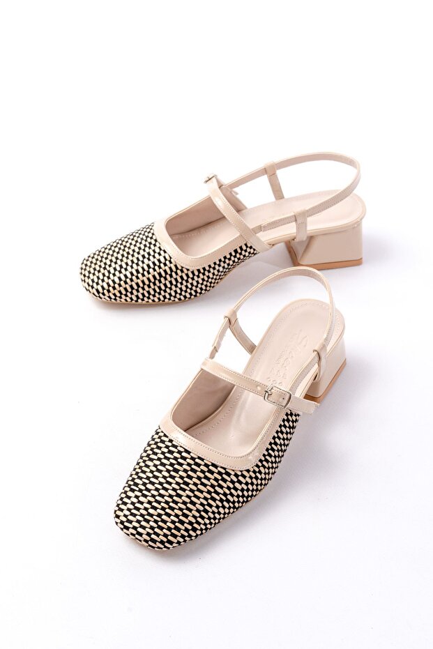 Zri̇n-720 Beige Patterned Open-Back Daily Women's Sandals