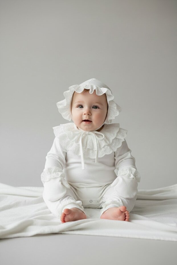 3 Piece Baby Girl Set with Scalloped Collar