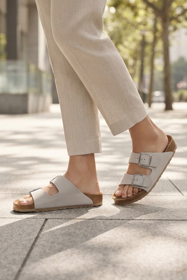 Beige Double-Strapped Nubuck Large Size Men's Slippers Casual Beach Slippers