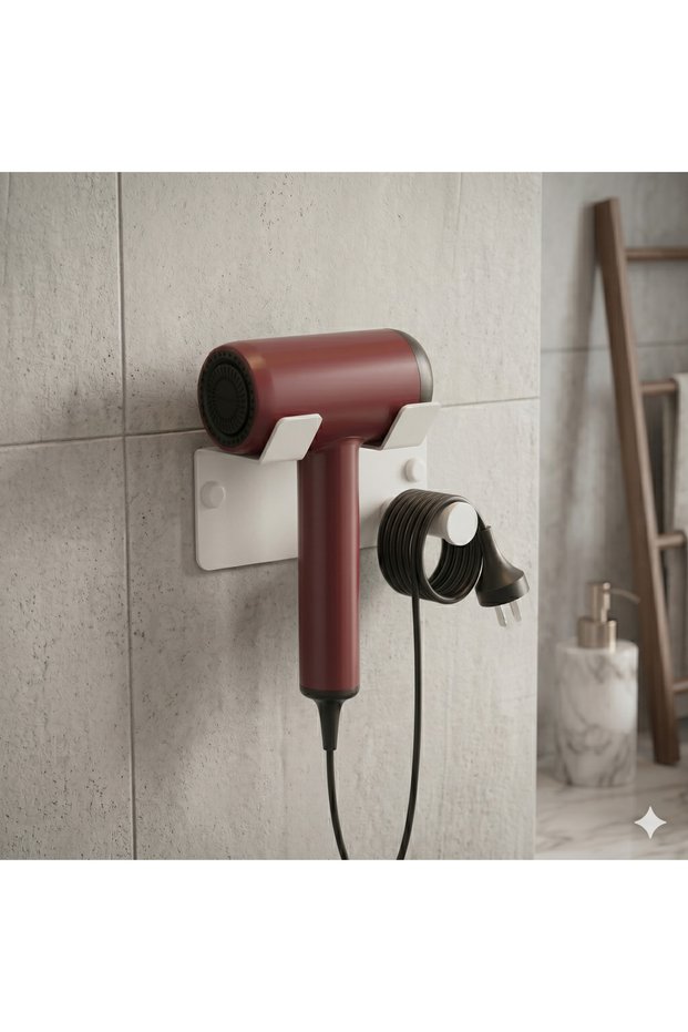 Stainless White Paint Blow Dryer Hanger Hair Dryer Holder Adhesive & Screw Mounting Option