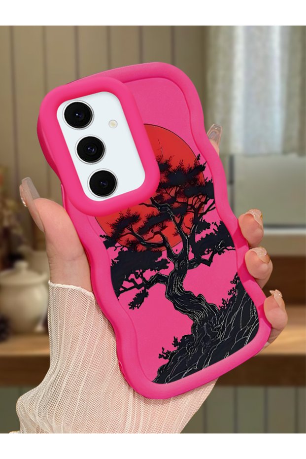 Samsung Galaxy S24 Fe Compatible Case Camera Protector Red Silicone Couple Phone Case Tree Pattern