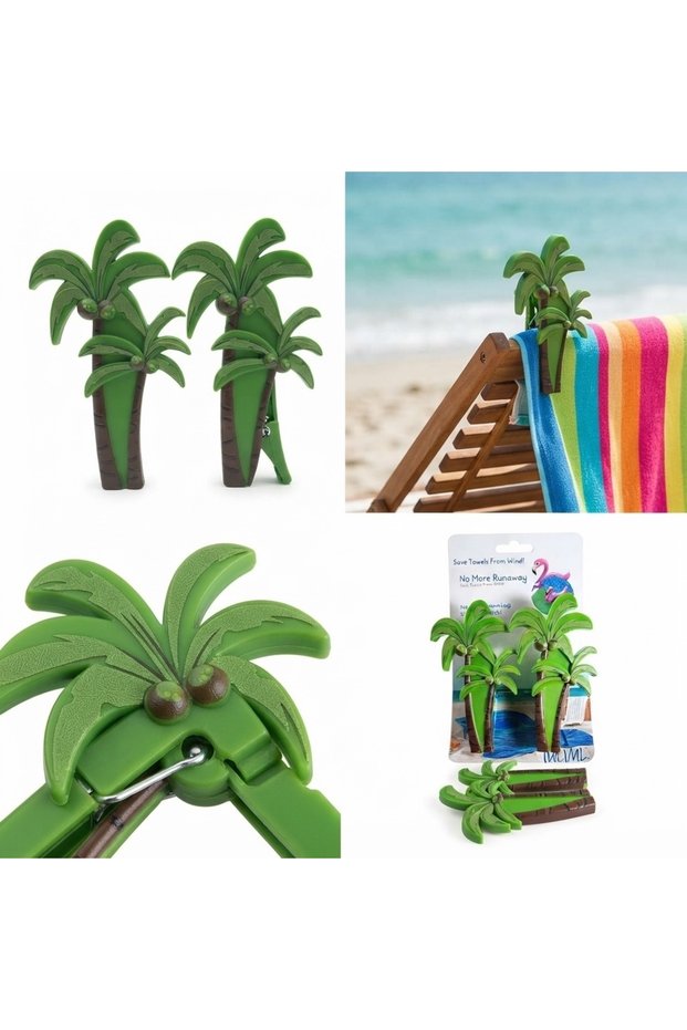 Palm Tree Design Beach Towel Pegs - Set of 2 - Towel Fixer for Sun Loungers