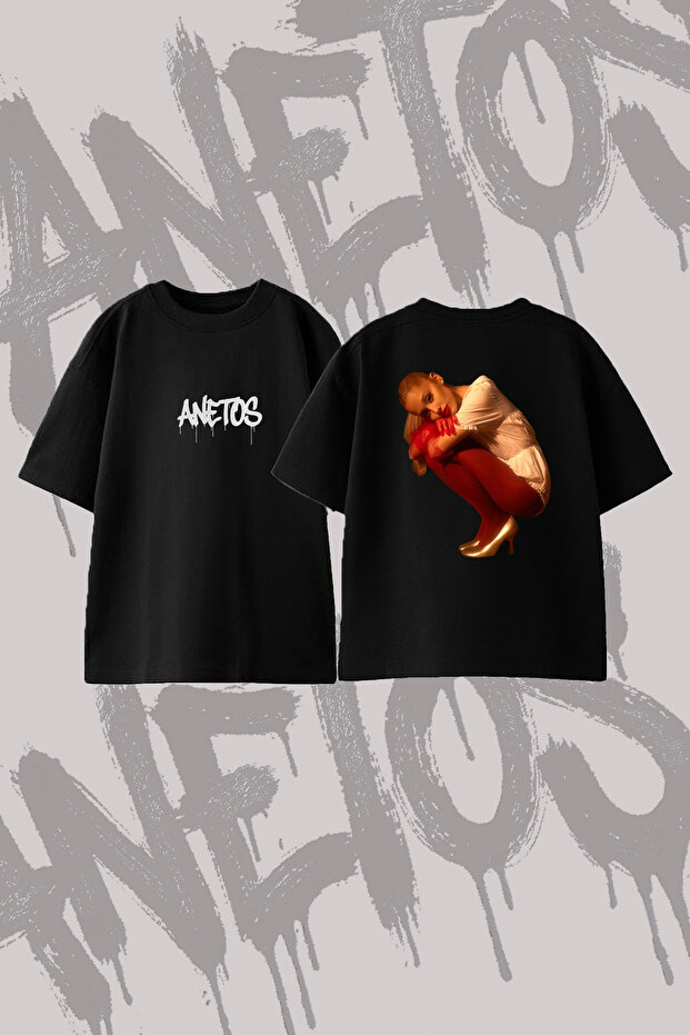 Ariana Grande_138 Design Back Printed Cotton Black Oversize T-Shirt