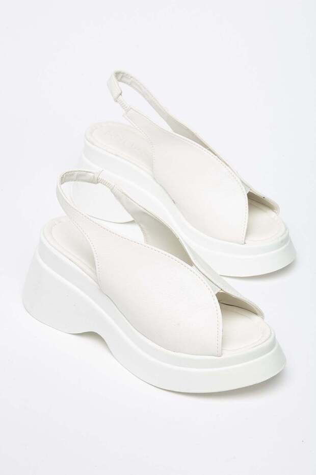 Women's Wedge Heel Sandals White Side Closed Flat Model