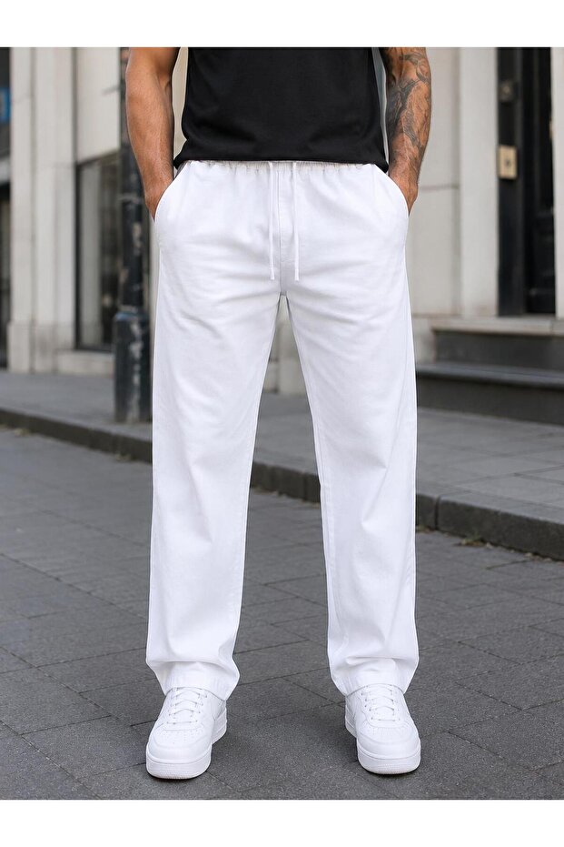 Men's Soft Textured Relaxed Fit Baggy Linen Trousers Premium Quality