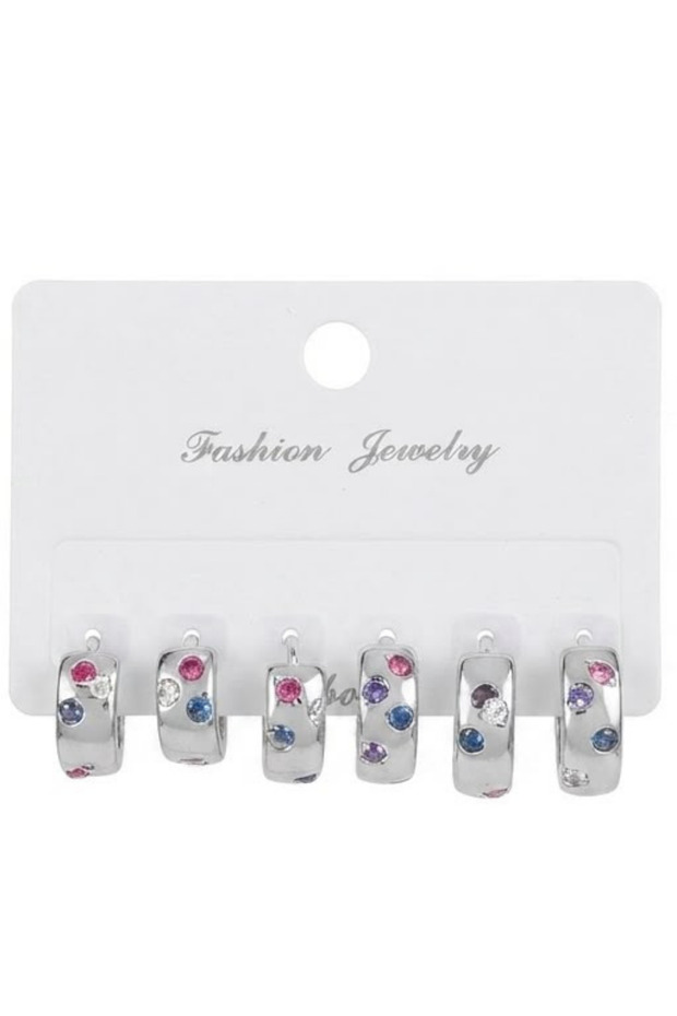 Women's Colorful Stone 6-Piece Multi Earring Set Hoop Earrings