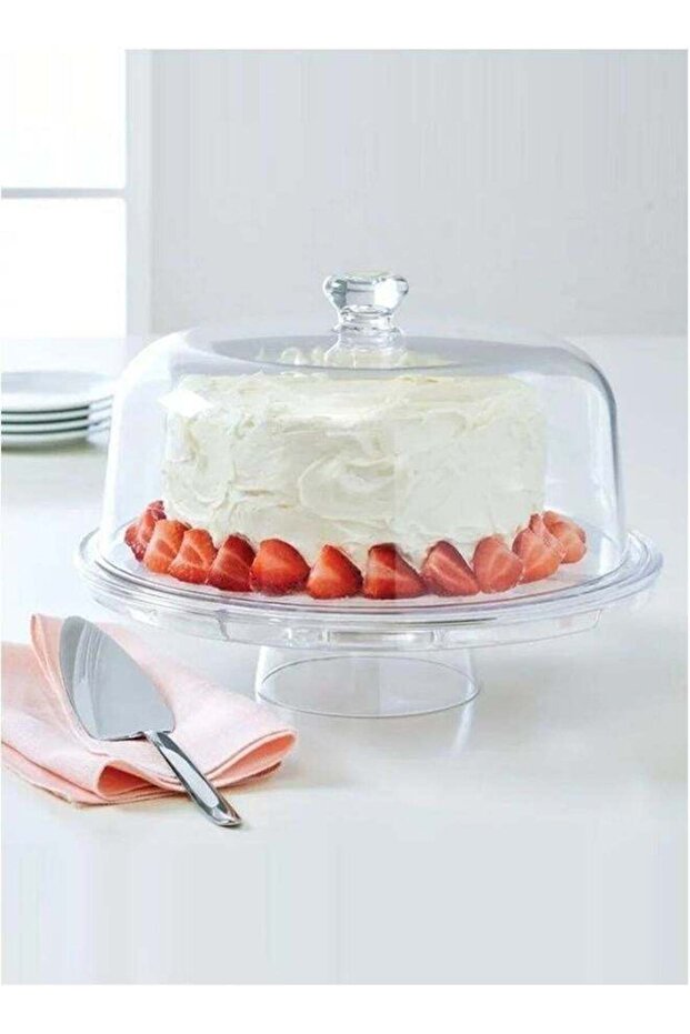 حامل كيك متعدد الوظائف من الأكريليك مع غطاء شفاف - 3