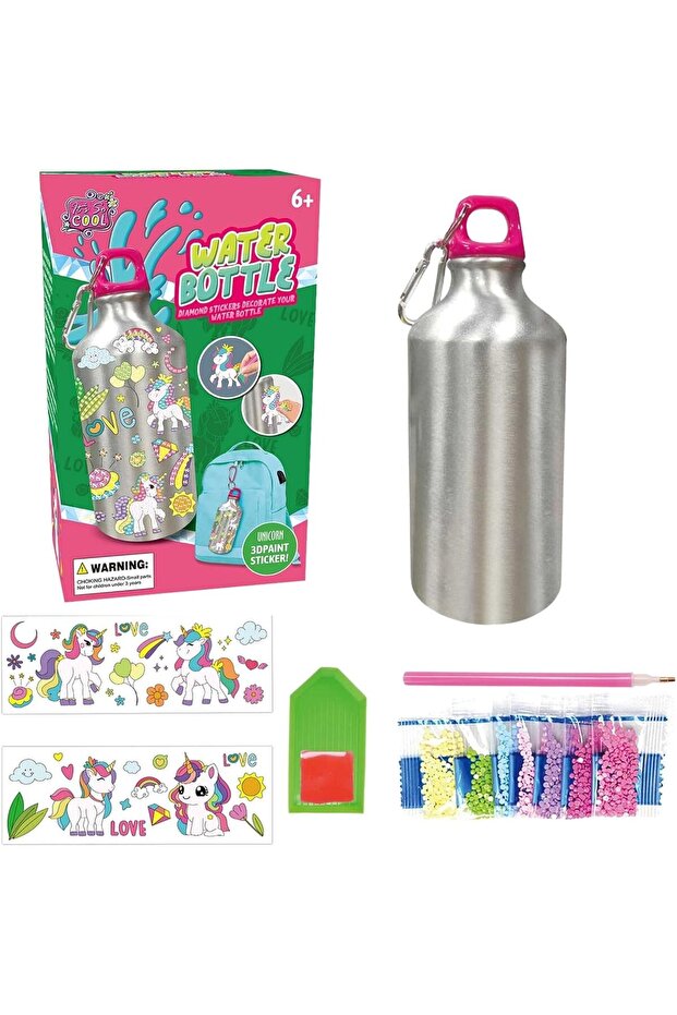 Unicorn Water Bottle for Girls Design your on Water bottle 20Pcs set have Water bottle, Stickers, Wax, Gems, Tray, and Diamond drill pen Perfect for Gift (Pink)