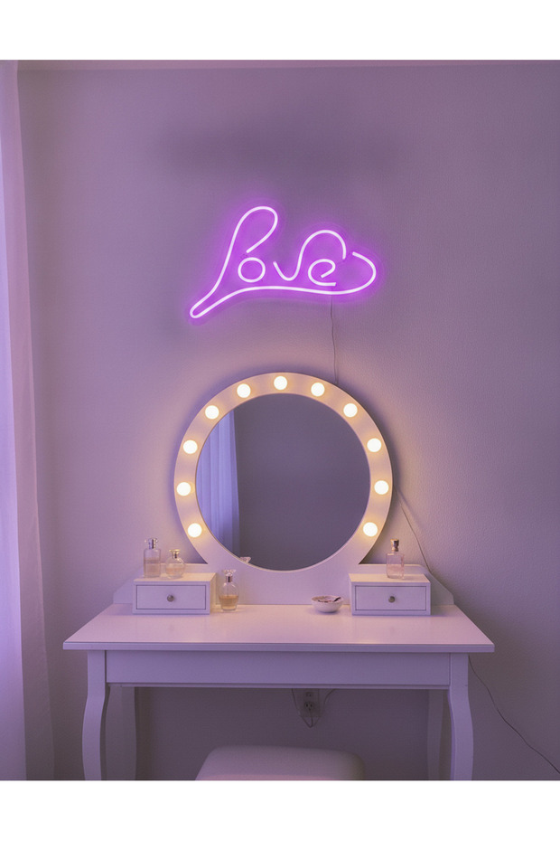 Love Yazılı LED Neon Duvar Tablosu | Mor Aydınlatmalı Modern Dekor | Yatak Odası - 3