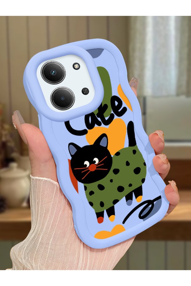 Redmi 15C 4g Compatible Case Camera Protector Blue Silicone Couple Phone Case Cat Pattern