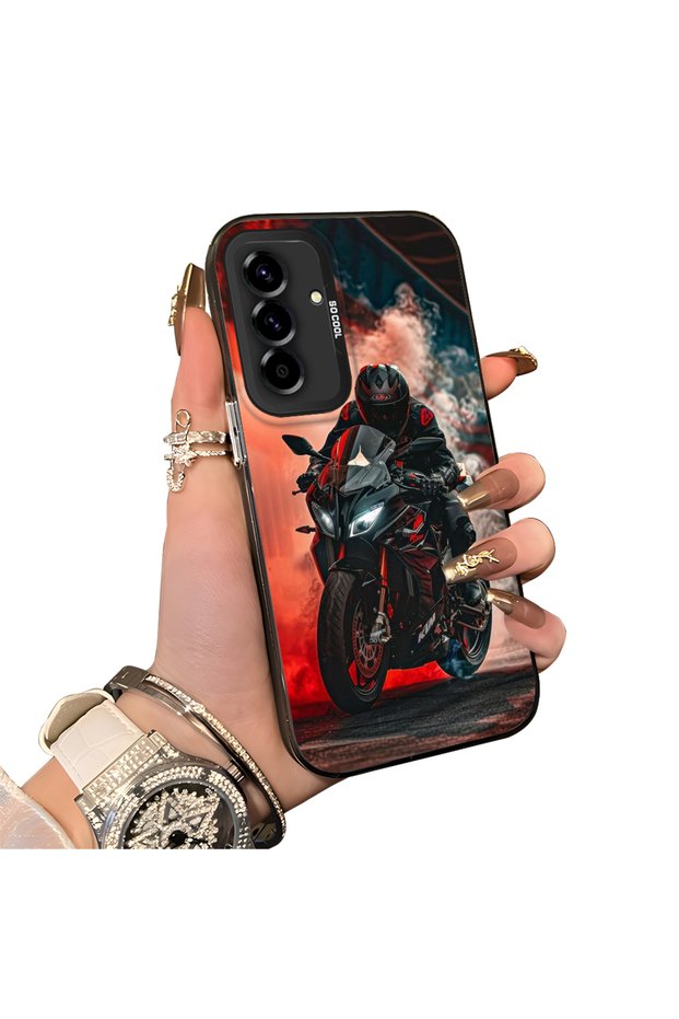 Samsung Galaxy A56 Compatible Silicone Edge Hard Back Case Couple Phone Case with Motor Pattern