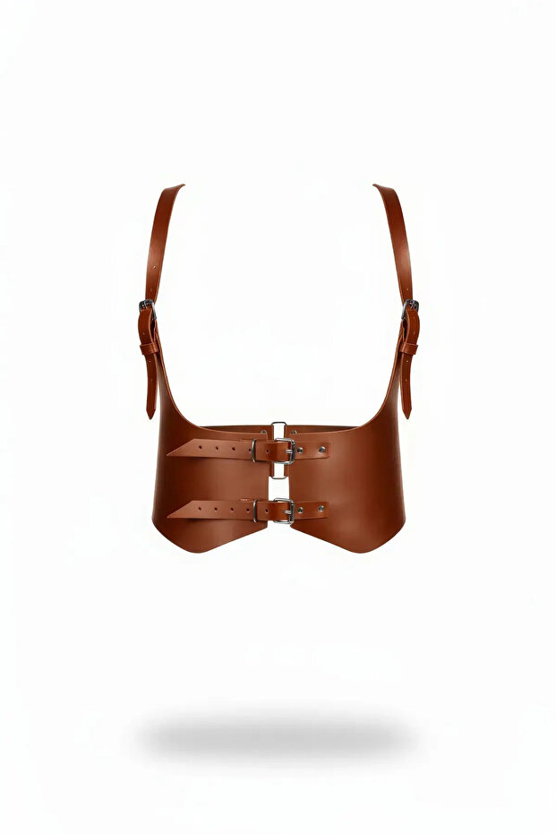 Tan Women's Belt with Shoulder Detail Wide Corset Belt