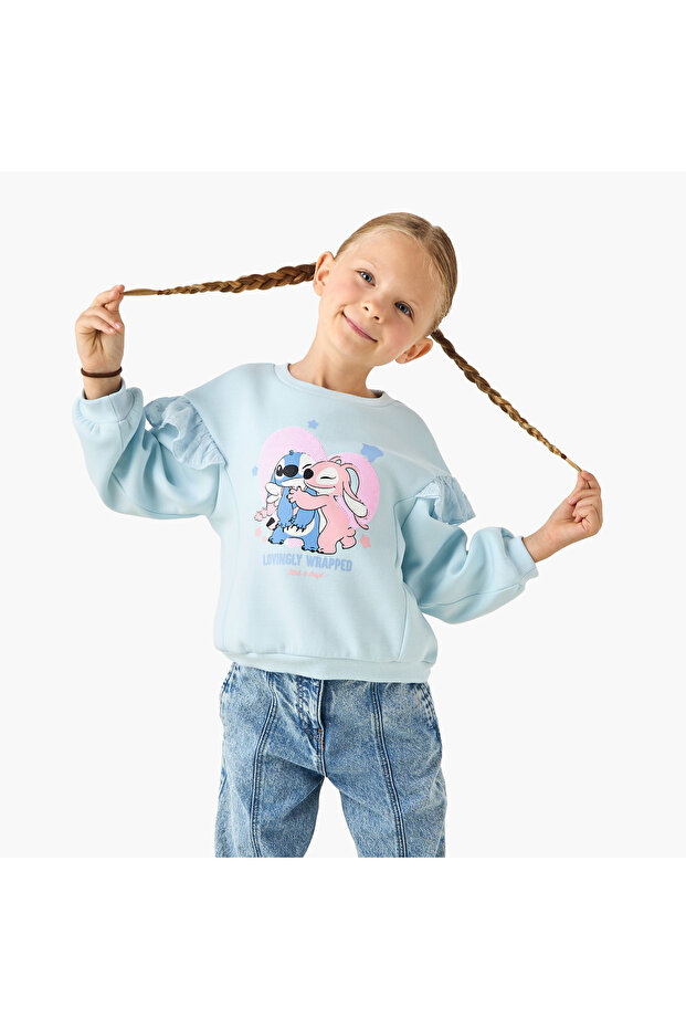 Stitch and Angel Sequinned Sweatshirt with Ruffle Detail Sleeves