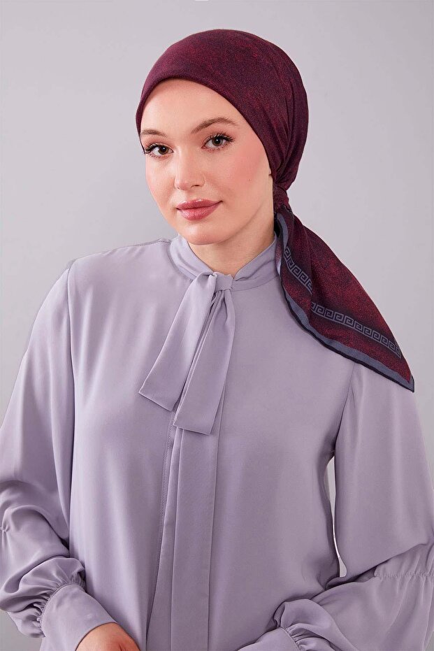 Dark Burgundy Silk Cotton Scarf with Motif on the Edge