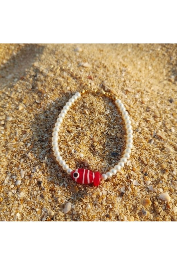 Murano Red Fish Glass Pearl Steel Bracelet Handmade Y2K