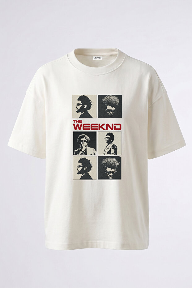 تي شيرت أبيض كبير الحجم مطبوع بتصميم The Weeknd_31