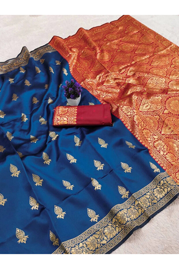 Blue Lichi Silk Saree - FFT5120 | Blue
