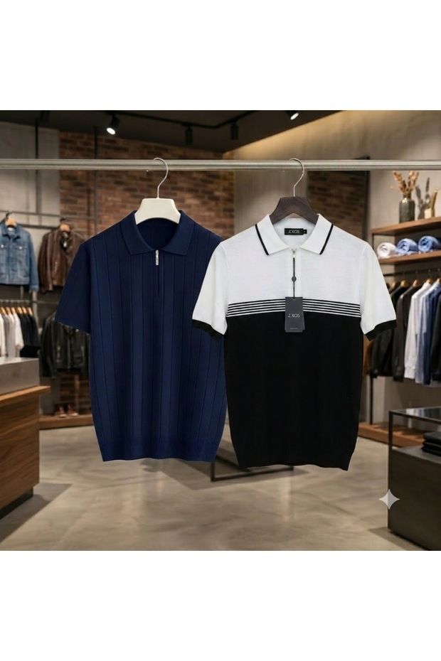 2-Piece Set of Men's Short-Sleeved Summer Thin Knitwear T-Shirt Poloyaka Basic T-Shirt