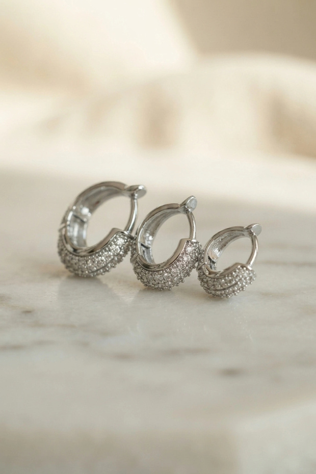 Silver Color 3-Piece Zircon Stone Hoop Earring Set