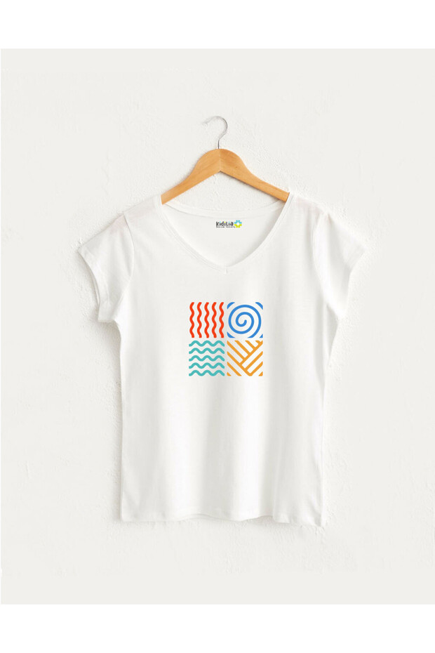 Four Elements Graphic Patterned V-Neck Women's Design Tshirt