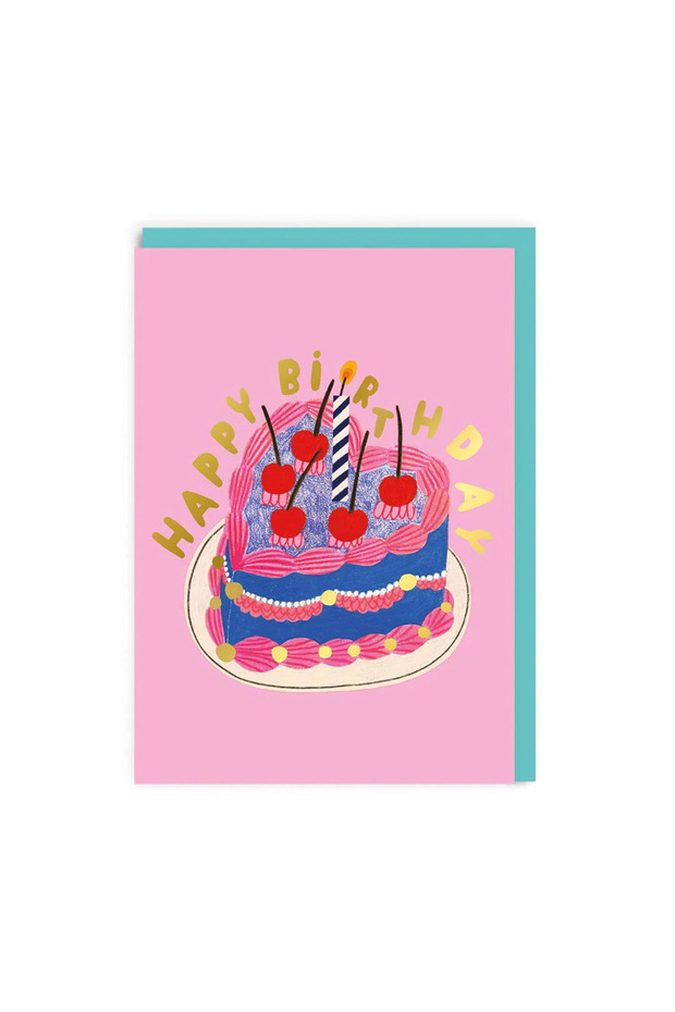 بطاقة بريدية بتصميم رسومات داريا سولاك مقاس A6، كعكة على شكل قلب HBD 7300