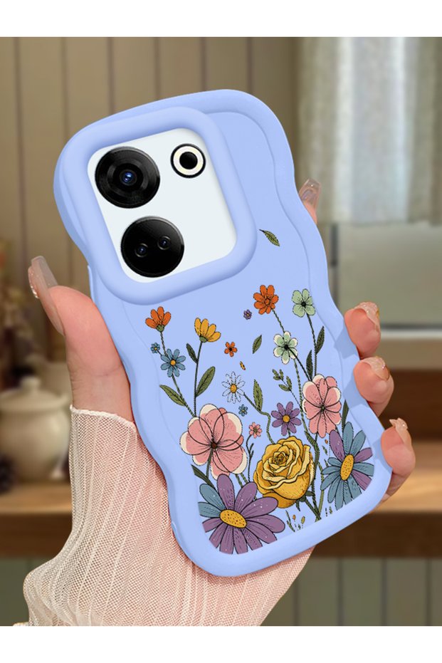 Tecno Camon 20 Pro 4g Compatible Case Camera Protector Blue Silicone Couple Phone Case Floral Pattern