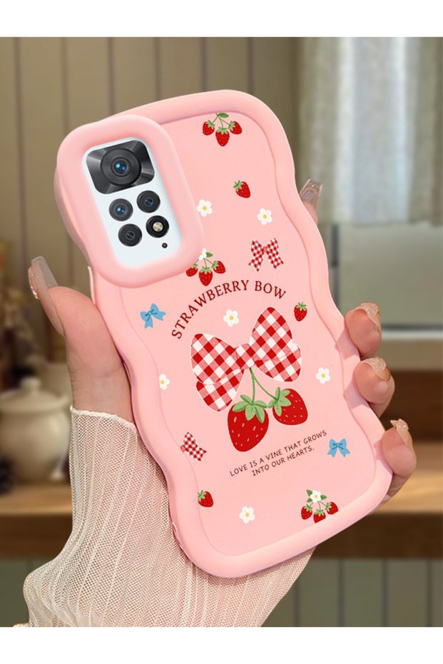 Redmi Note 11 Pro 4g Compatible Case Camera Protector Pink Silicone Couple Phone Case Strawberry Pattern